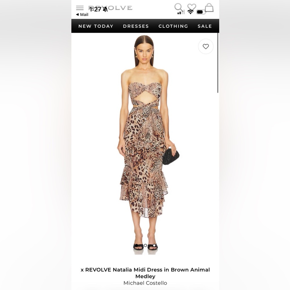 Michael Costello Strapless Leopard-Print Cutout Ruffle Midi Dress - Brown/Tan